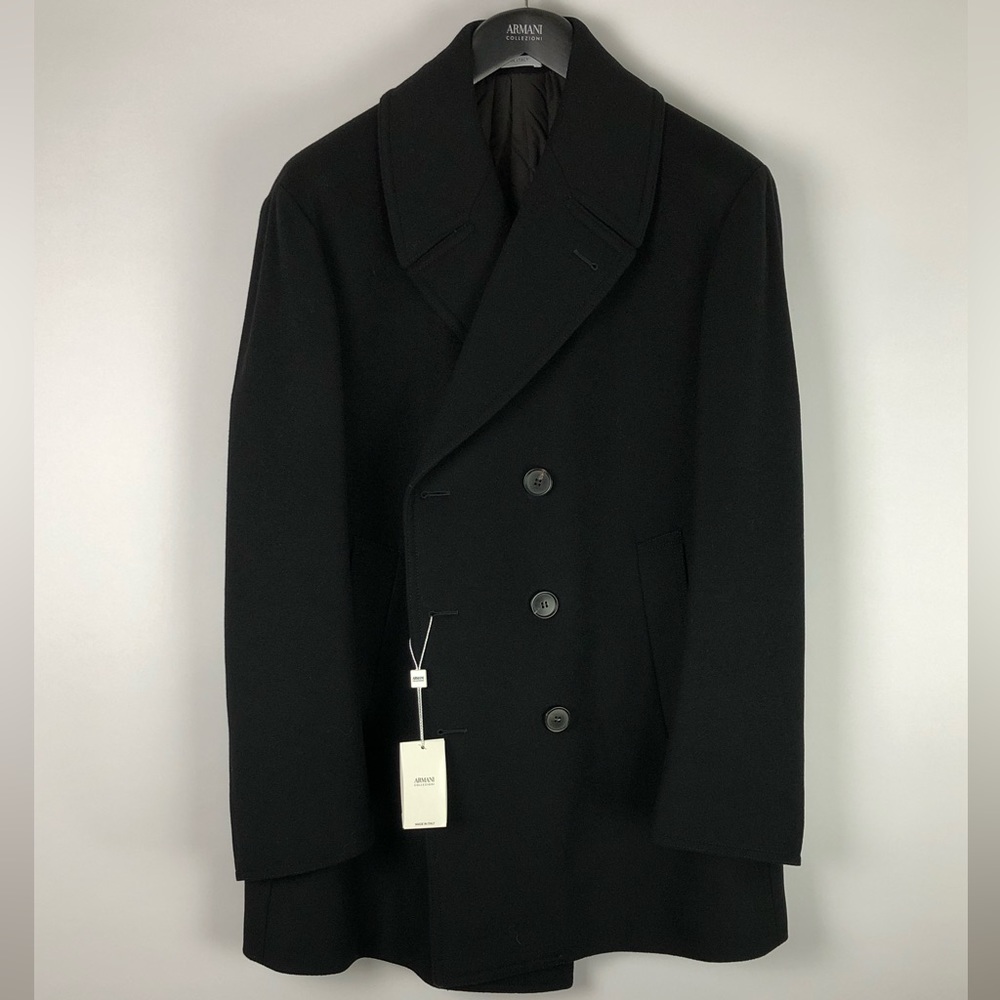 Armani Collezioni, Black Pea Coat, Men’s 44R
